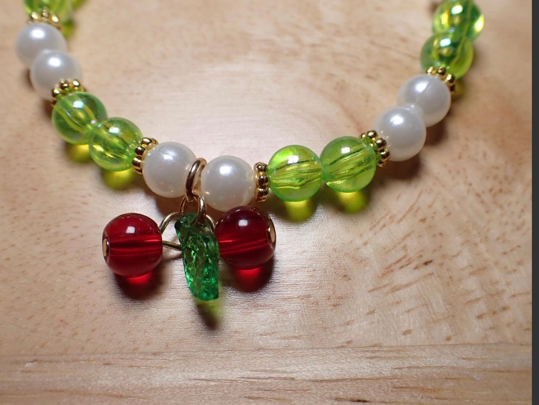 Cherry Beaded stretch Bracelet