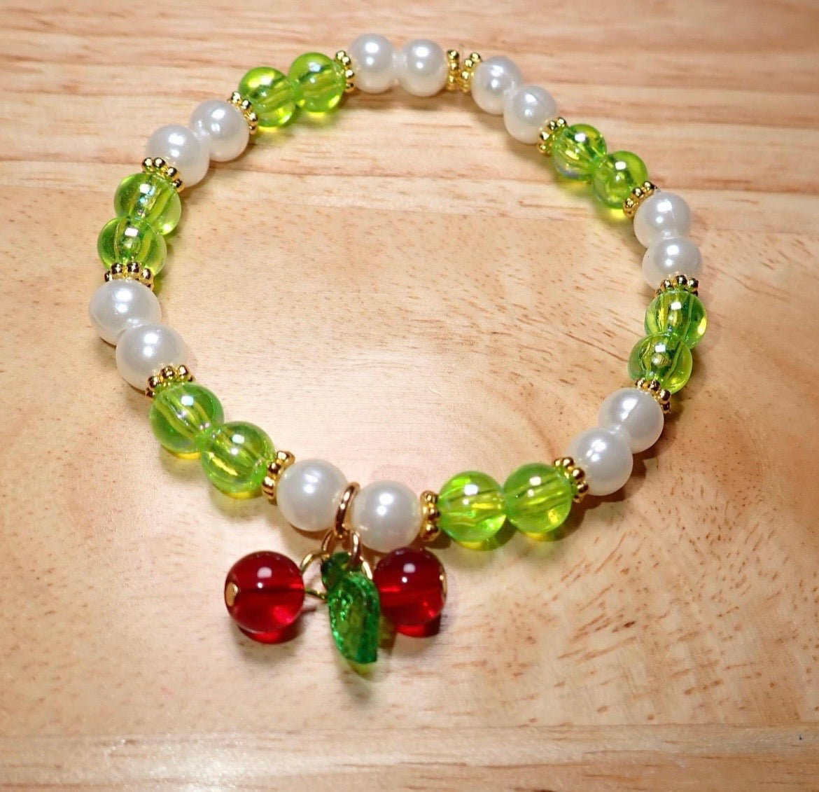 Cherry Beaded stretch Bracelet