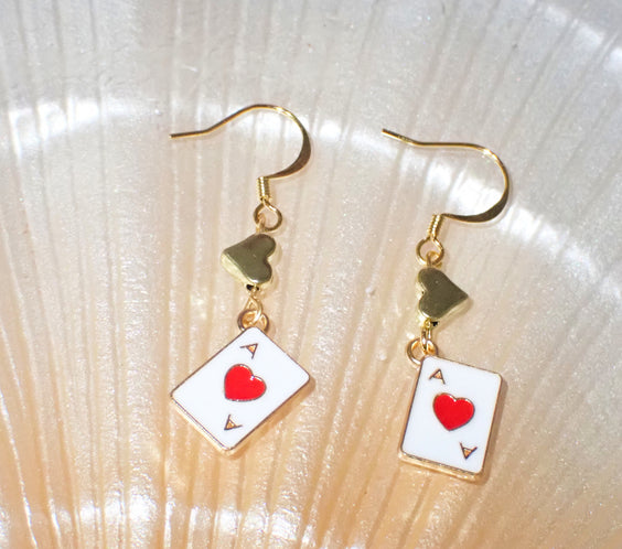 Gold Ace of Hearts Drop Earrings
