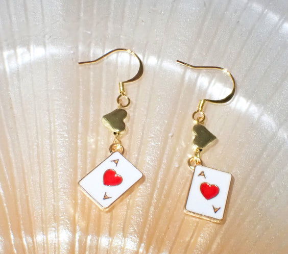 Gold Ace of Hearts Drop Earrings