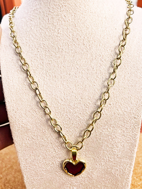 Vintage Chunky Heart Pendant Charm Necklace