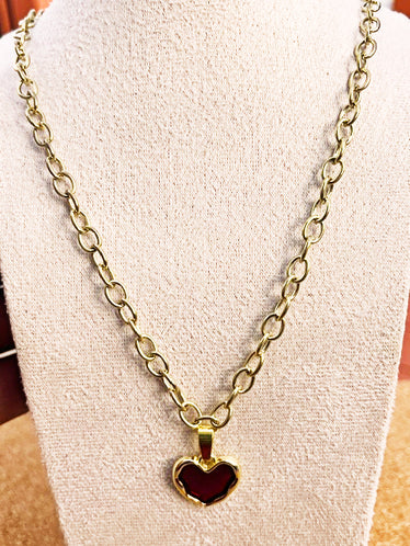 Vintage Chunky Heart Pendant Charm Necklace