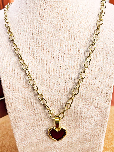 Vintage Chunky Heart Pendant Charm Necklace