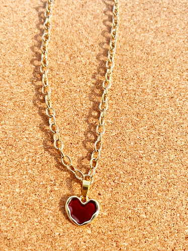Vintage Chunky Heart Pendant Charm Necklace