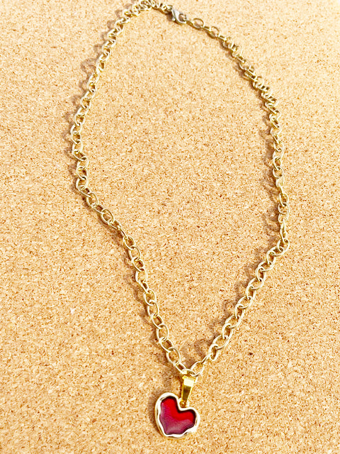 Vintage Chunky Heart Pendant Charm Necklace