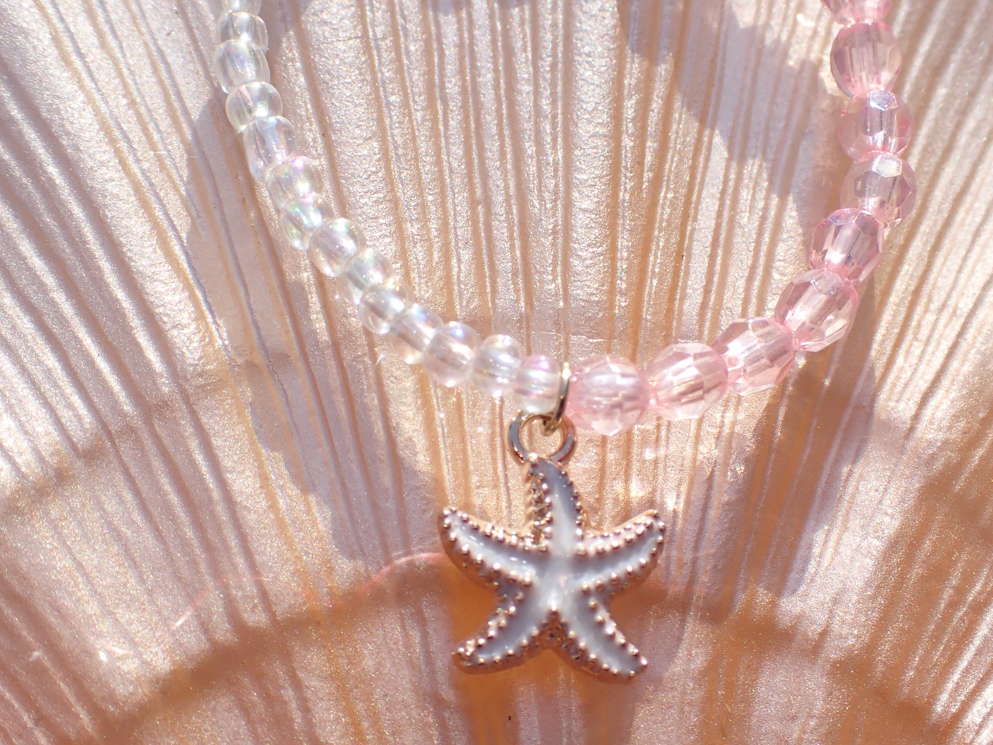 Pink & Clear beaded starfish bracelet