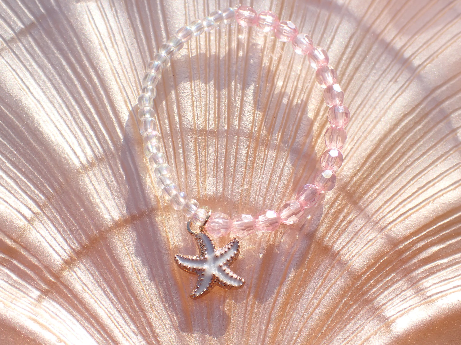 Pink & Clear beaded starfish bracelet