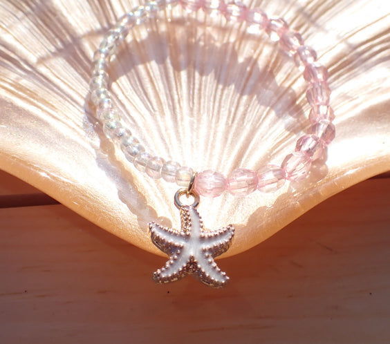 Pink & Clear beaded starfish bracelet