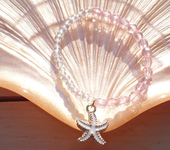 Pink & Clear beaded starfish bracelet
