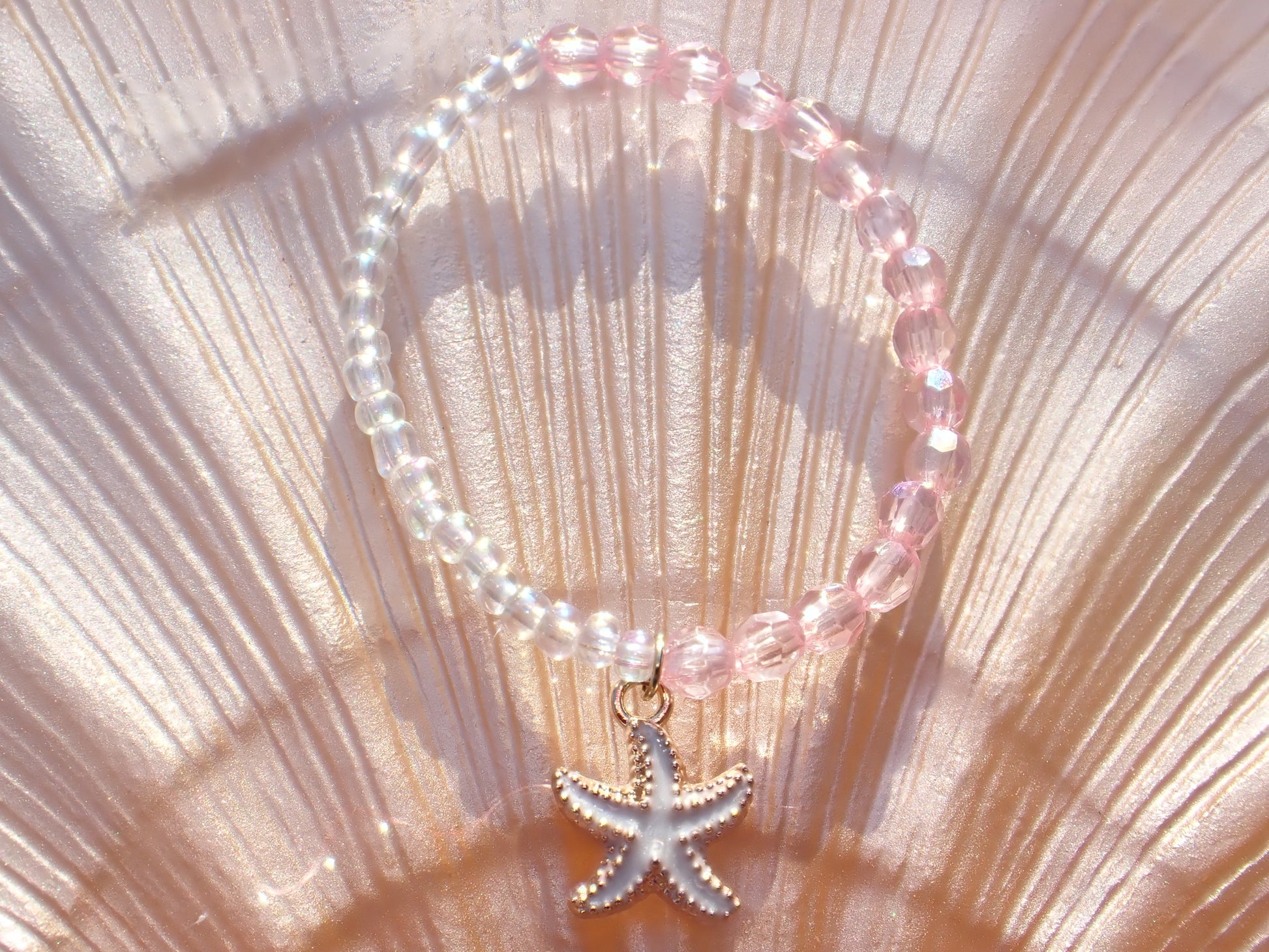 Pink & Clear beaded starfish bracelet