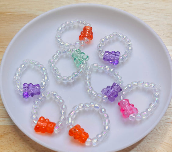 Dainty Beaded Gummy Bear Rings (Sets of 3)