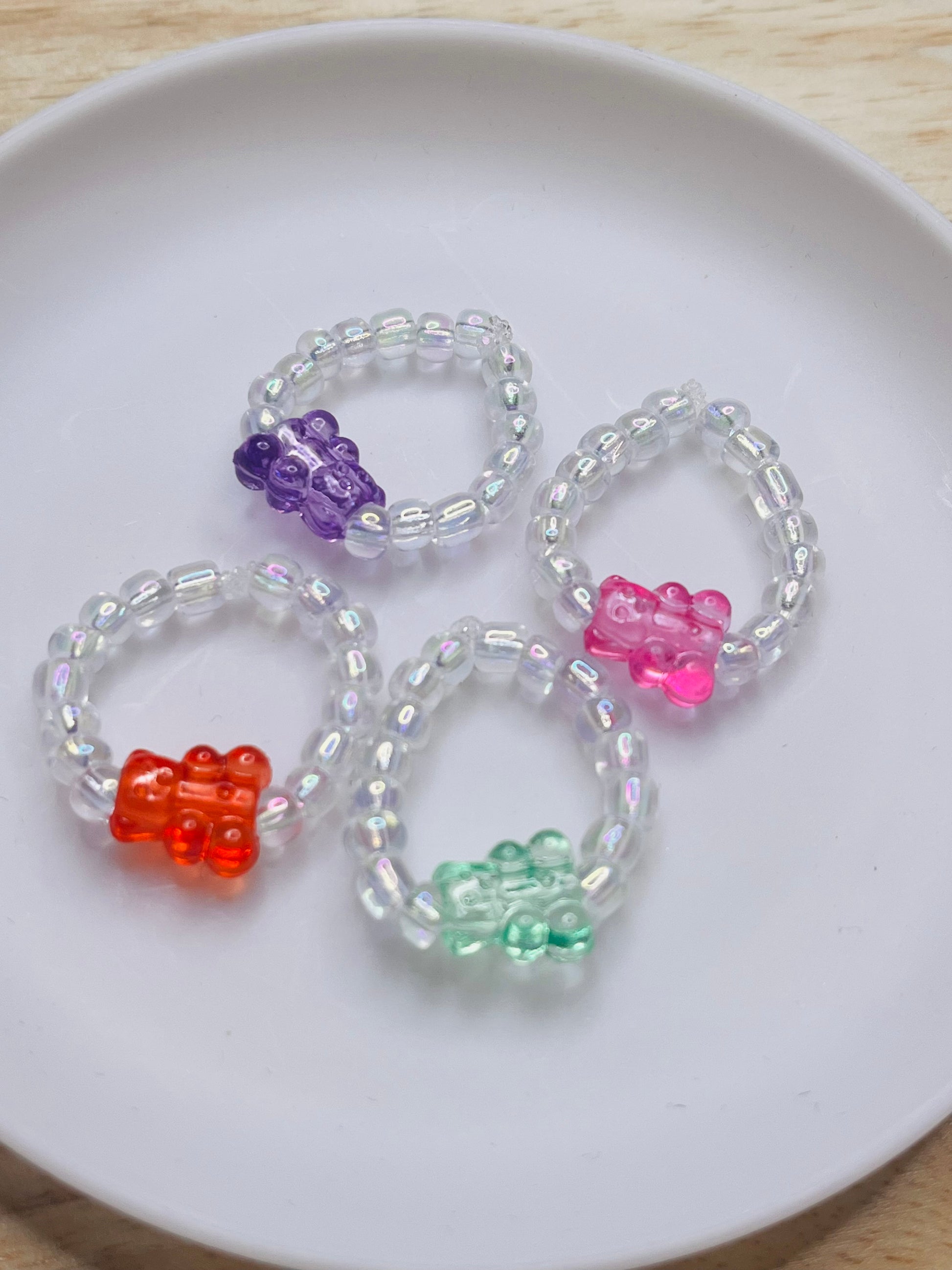 Dainty Beaded Gummy Bear Rings (Sets of 3)