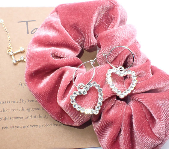 Vintage Rhinestone Silver Heart Hoop Earrings