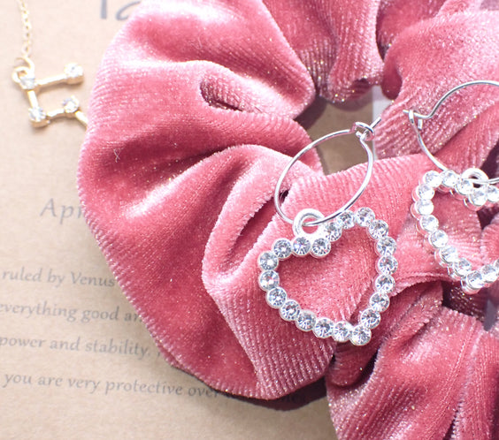 Vintage Rhinestone Silver Heart Hoop Earrings