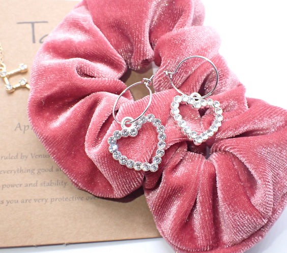 Vintage Rhinestone Silver Heart Hoop Earrings