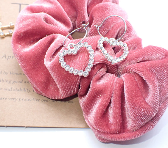 Vintage Rhinestone Silver Heart Hoop Earrings