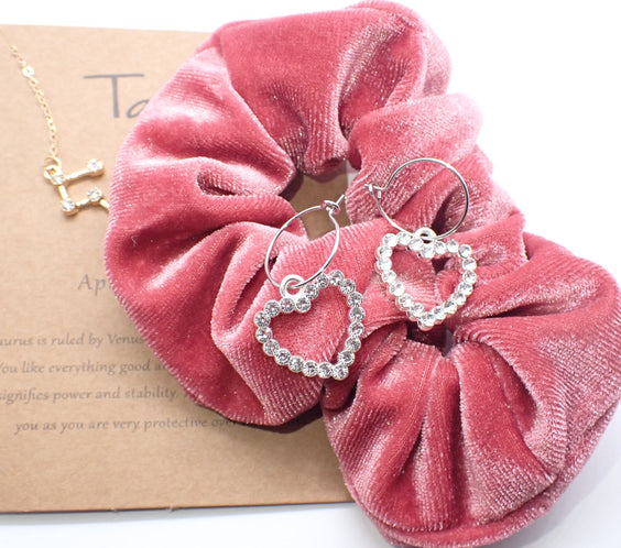 Vintage Rhinestone Silver Heart Hoop Earrings