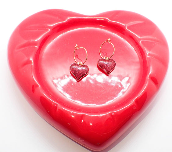Alloy Glitter Heart Hoop Earrings