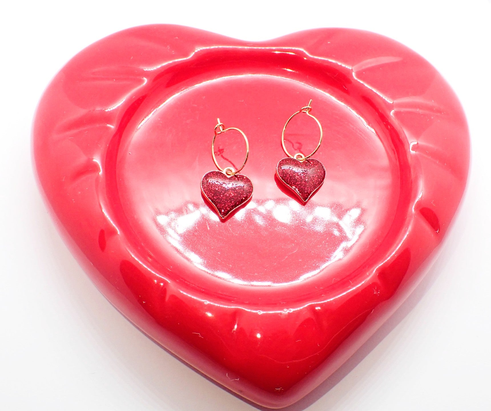 Alloy Glitter Heart Hoop Earrings