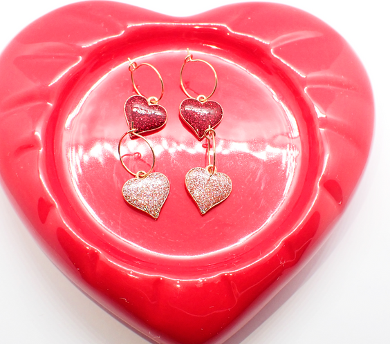 Alloy Glitter Heart Hoop Earrings