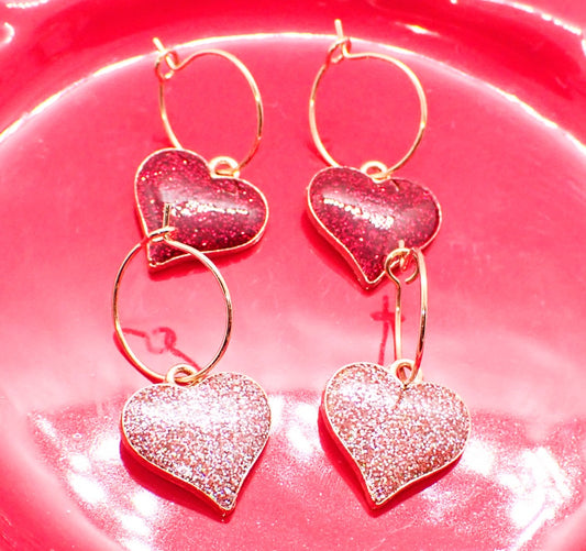 Alloy Glitter Heart Hoop Earrings