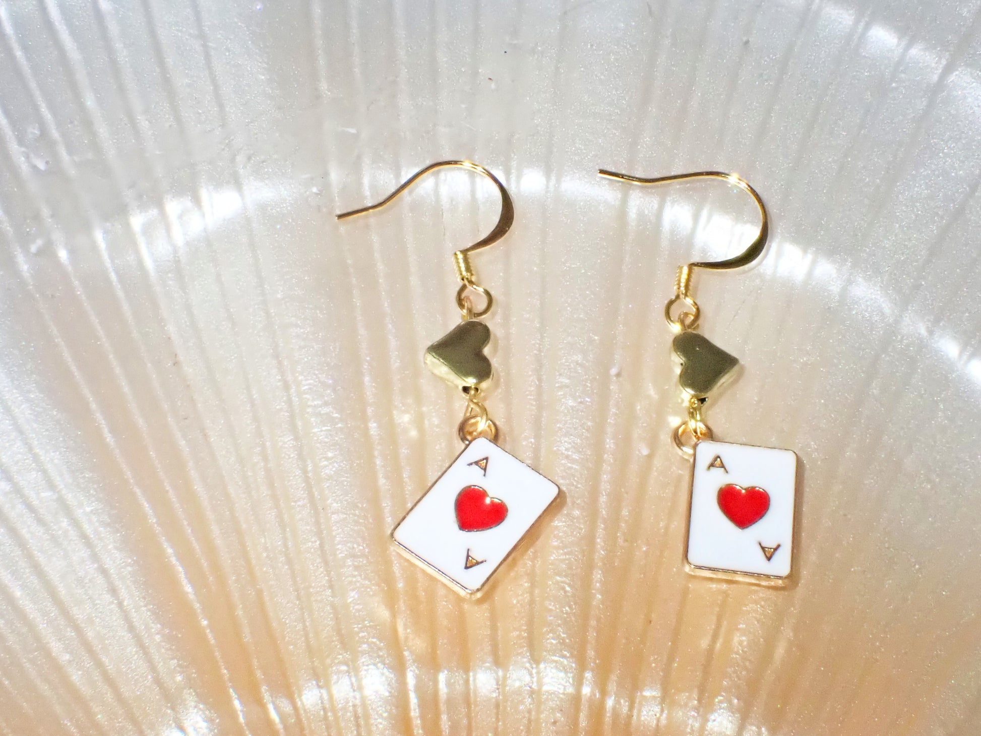 Gold Ace of Hearts Drop Earrings