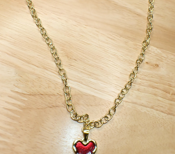 Vintage Chunky Heart Pendant Charm Necklace