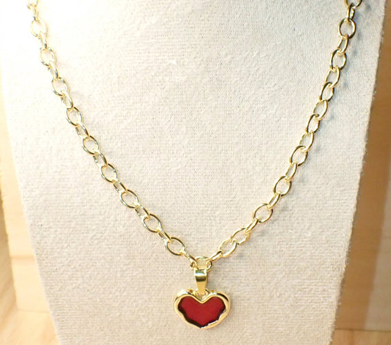 Vintage Chunky Heart Pendant Charm Necklace