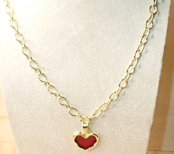 Vintage Chunky Heart Pendant Charm Necklace