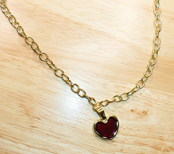 Vintage Chunky Heart Pendant Charm Necklace