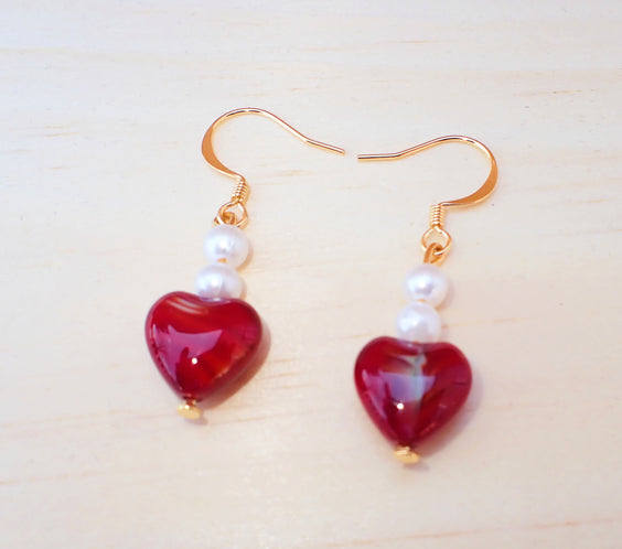 Stained Glass and Beads Heart Earrings