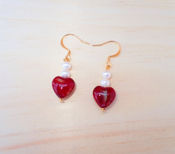 Stained Glass and Beads Heart Earrings