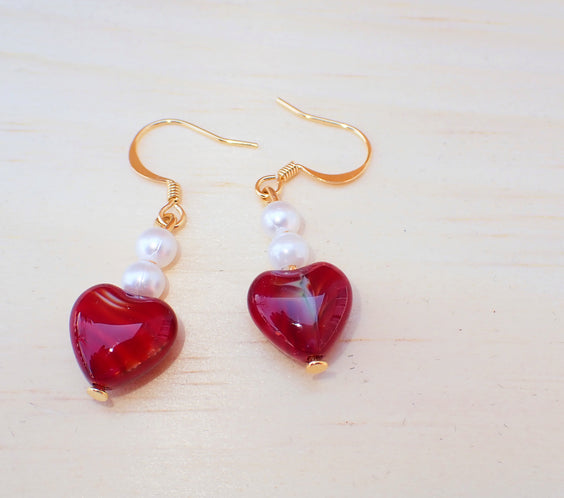 Stained Glass and Beads Heart Earrings