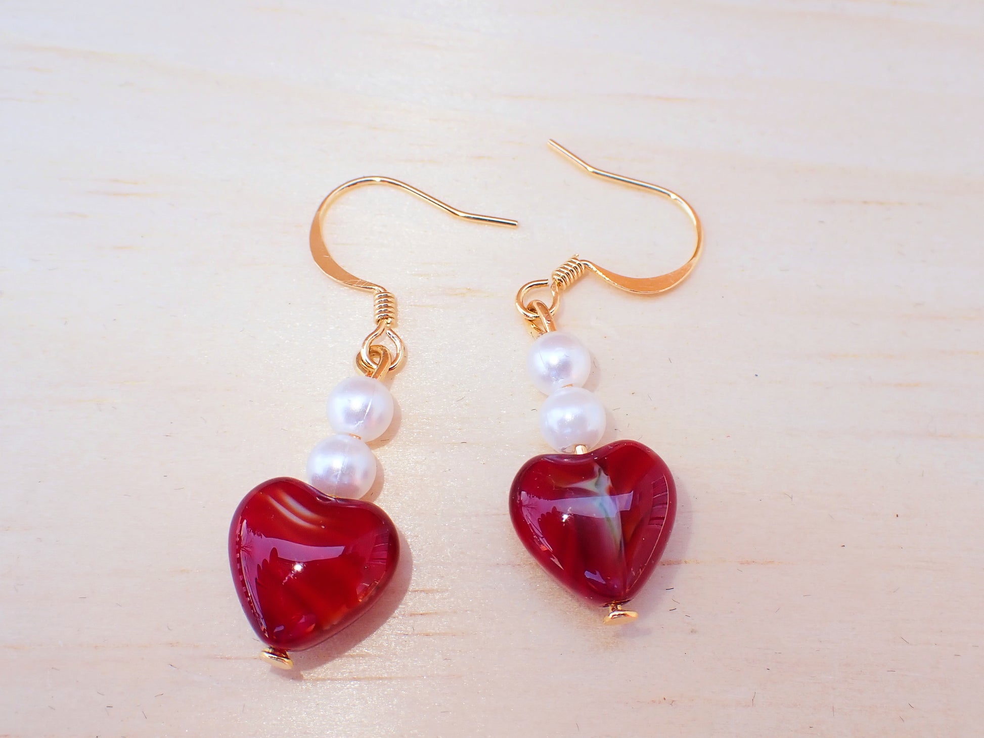 Stained Glass and Beads Heart Earrings