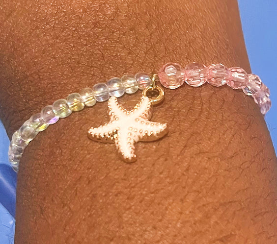 Pink & Clear beaded starfish bracelet