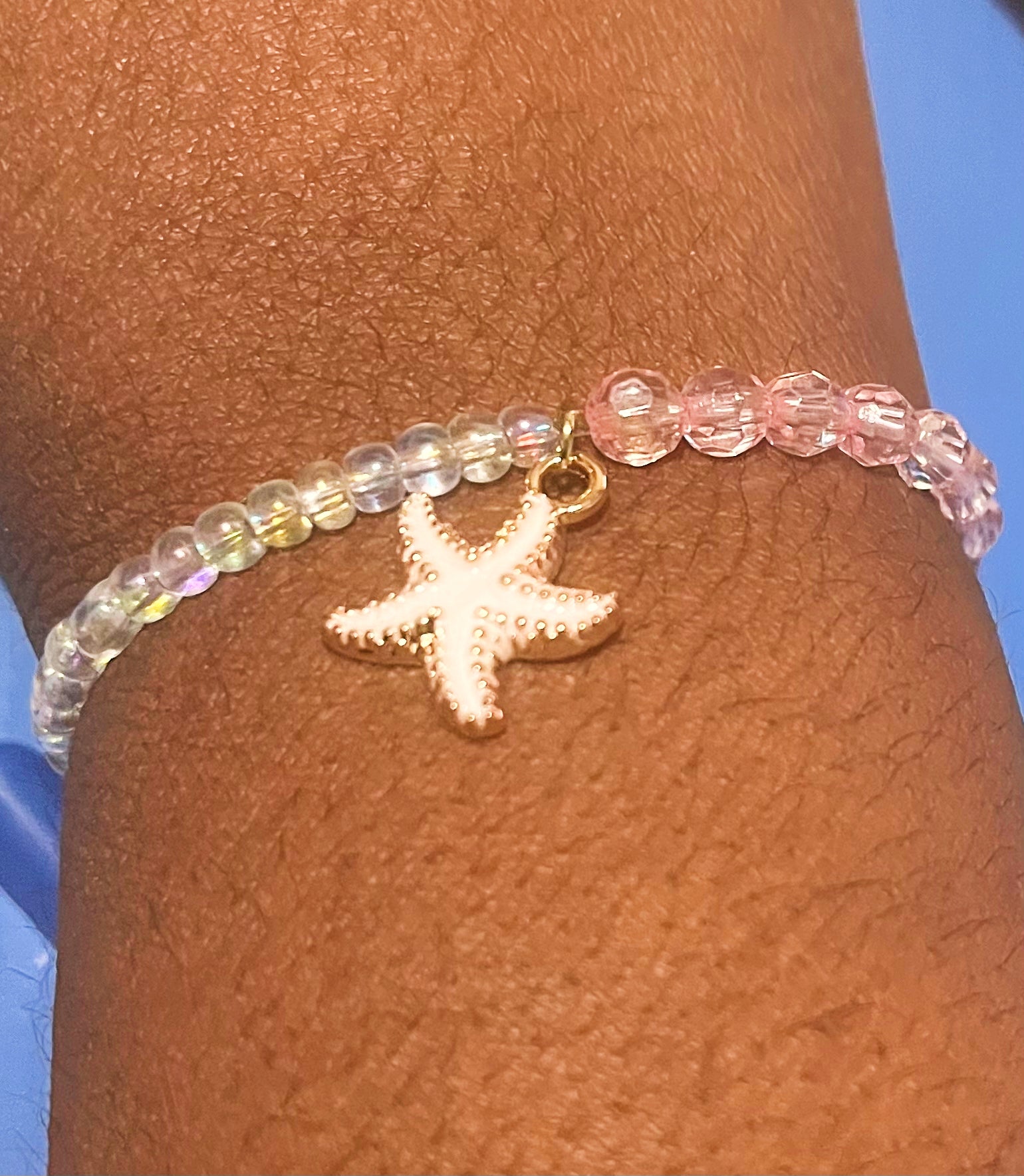Pink & Clear beaded starfish bracelet