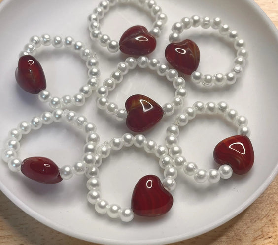 Red heart beaded ring