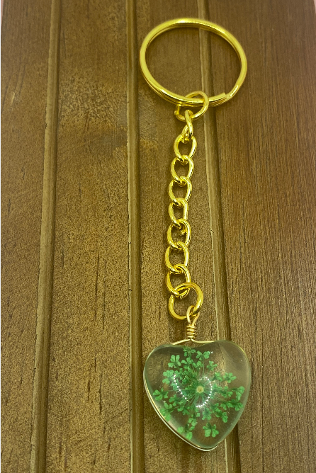 Glass Heart Shaped Gold Keychains