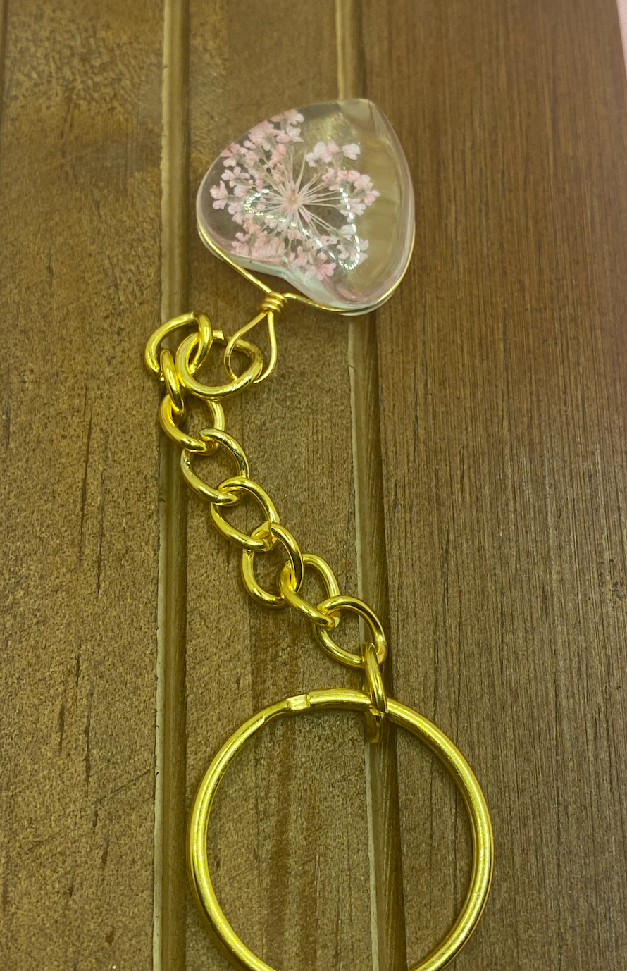 Glass Heart Shaped Gold Keychains