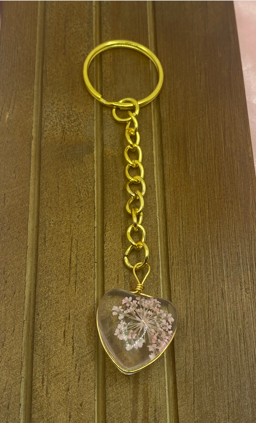 Glass Heart Shaped Gold Keychains